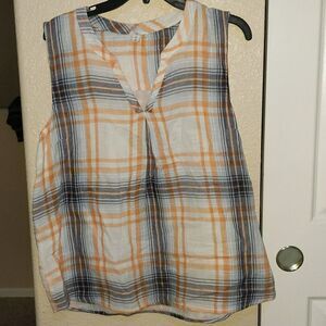 Tribal Jeans Plaid Blouse Large 100% cotton